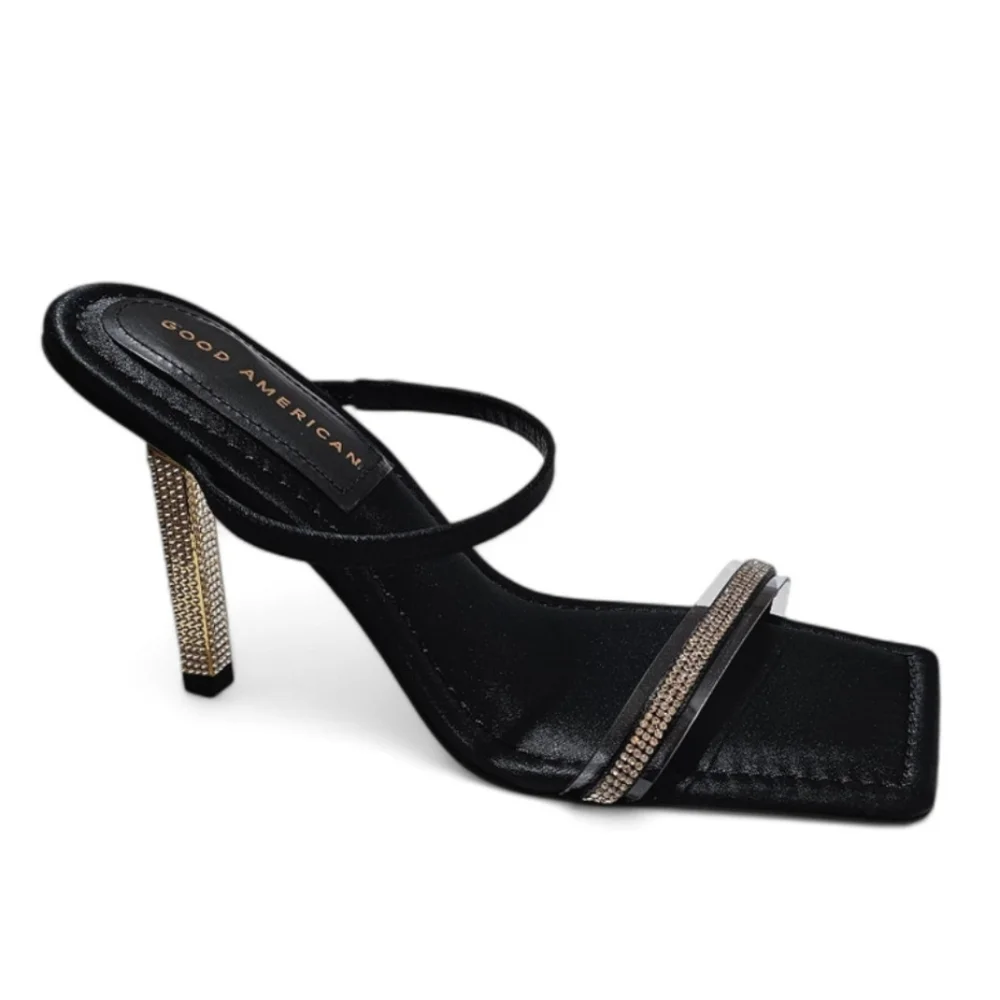 GOOD AMERICAN Shoes Satin Rhinestone Strappy Sandals Heels Womens 8.5 - Picture 2 of 5